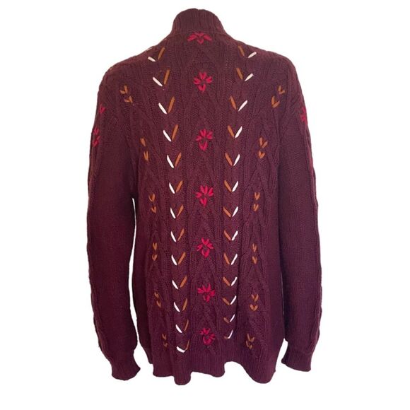 Shyanne Maroon Long Sleeve Cotton Blend Embroidered Open Knit Cardigan Size M - Picture 2 of 10